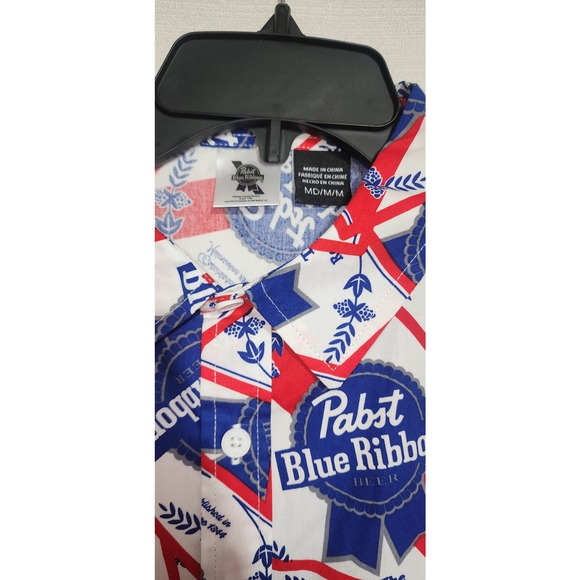 Pabst blue ribbon beer collared button up short sleeve shirt medium - Picture 2 of 8